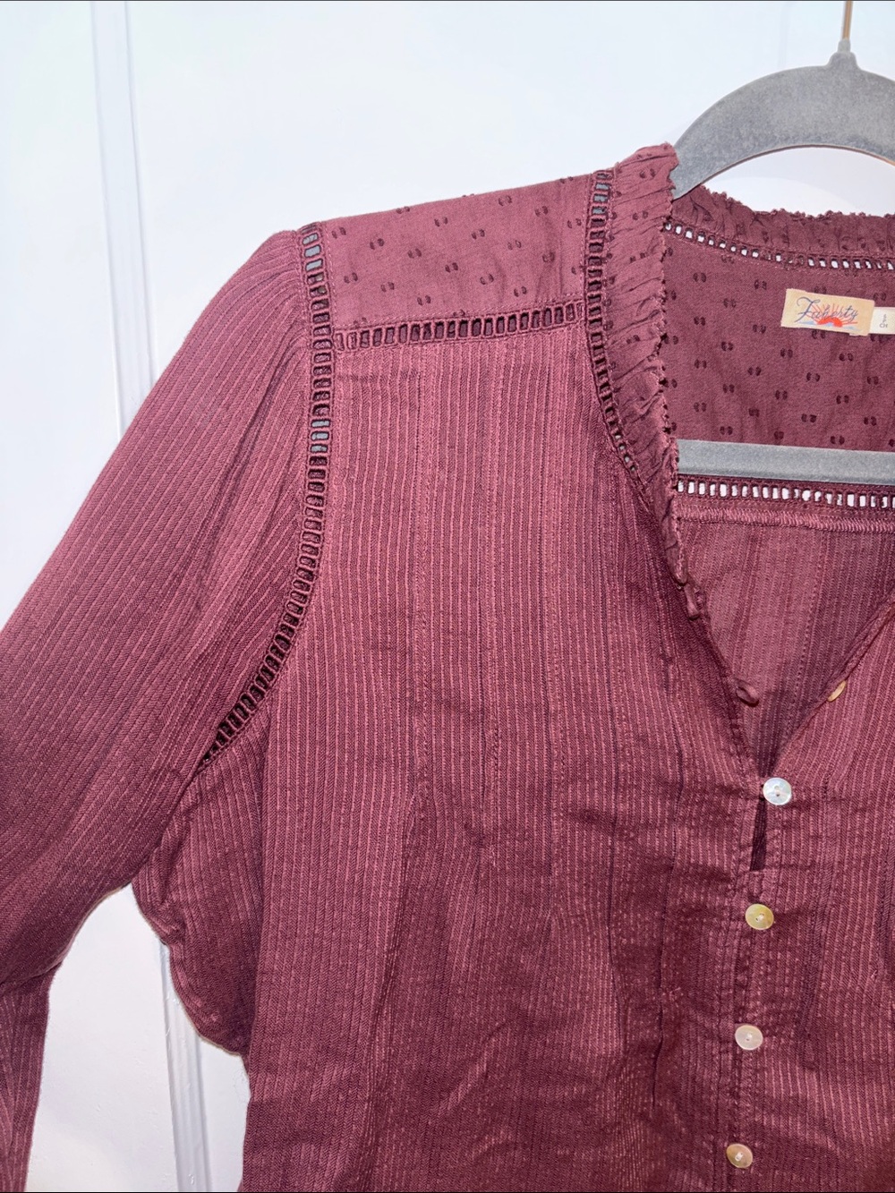 Faherty Burgundy Eyelet Button-Down Blouse - Picture 4 of 6
